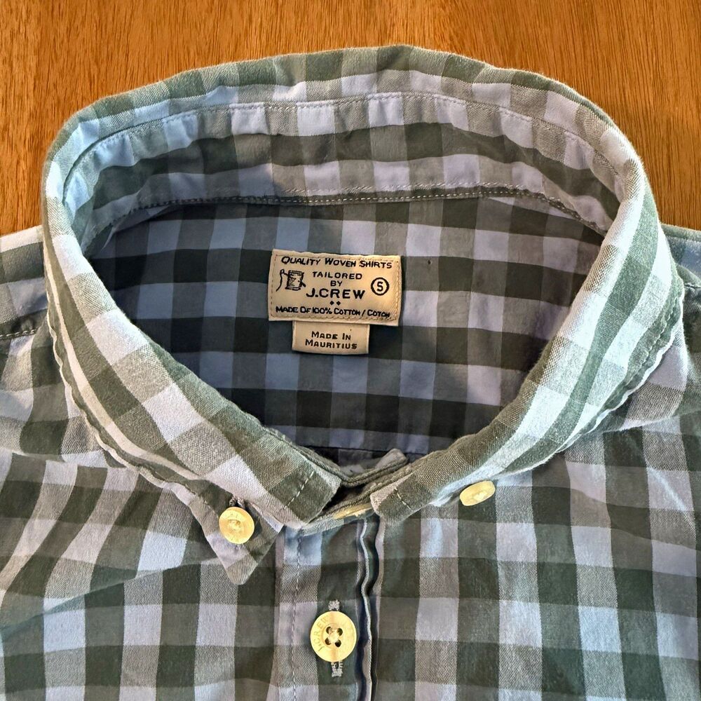 J.Crew Men’s Gingham Button Down Shirt Size S Blue Gray Check 100% Cotton